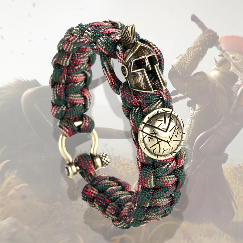 Bracelets De Lanière De Casque De Guerrier Spartiate D'extérieur Nordique Pour Hommes, Accessoires De Vikings Antiques, Bracelets Paracorde De Survie Faits à La Main