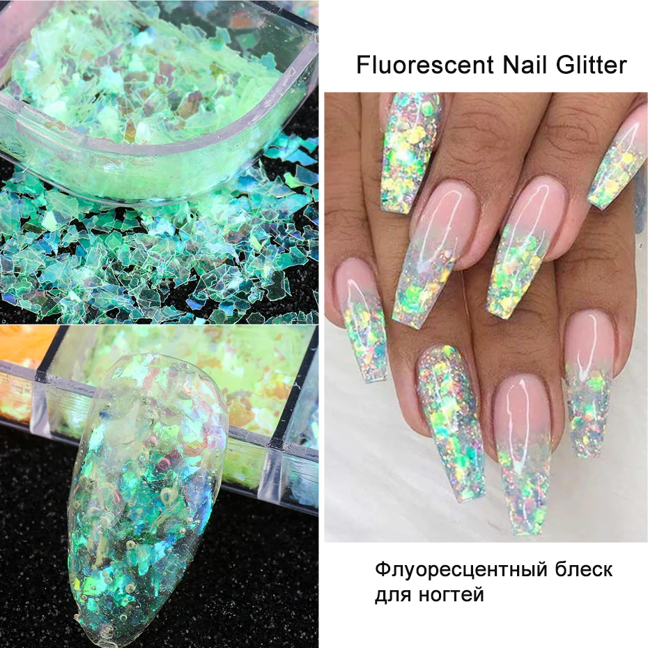 3D Fluorescent Nail Glitter Flakes Set Holographic Powder Sequins Paillette Manicure Nail Art Pigment Decoration Tools GLSP nail powder nail glitter nail pigment nail decoration nail decorations nail flakes