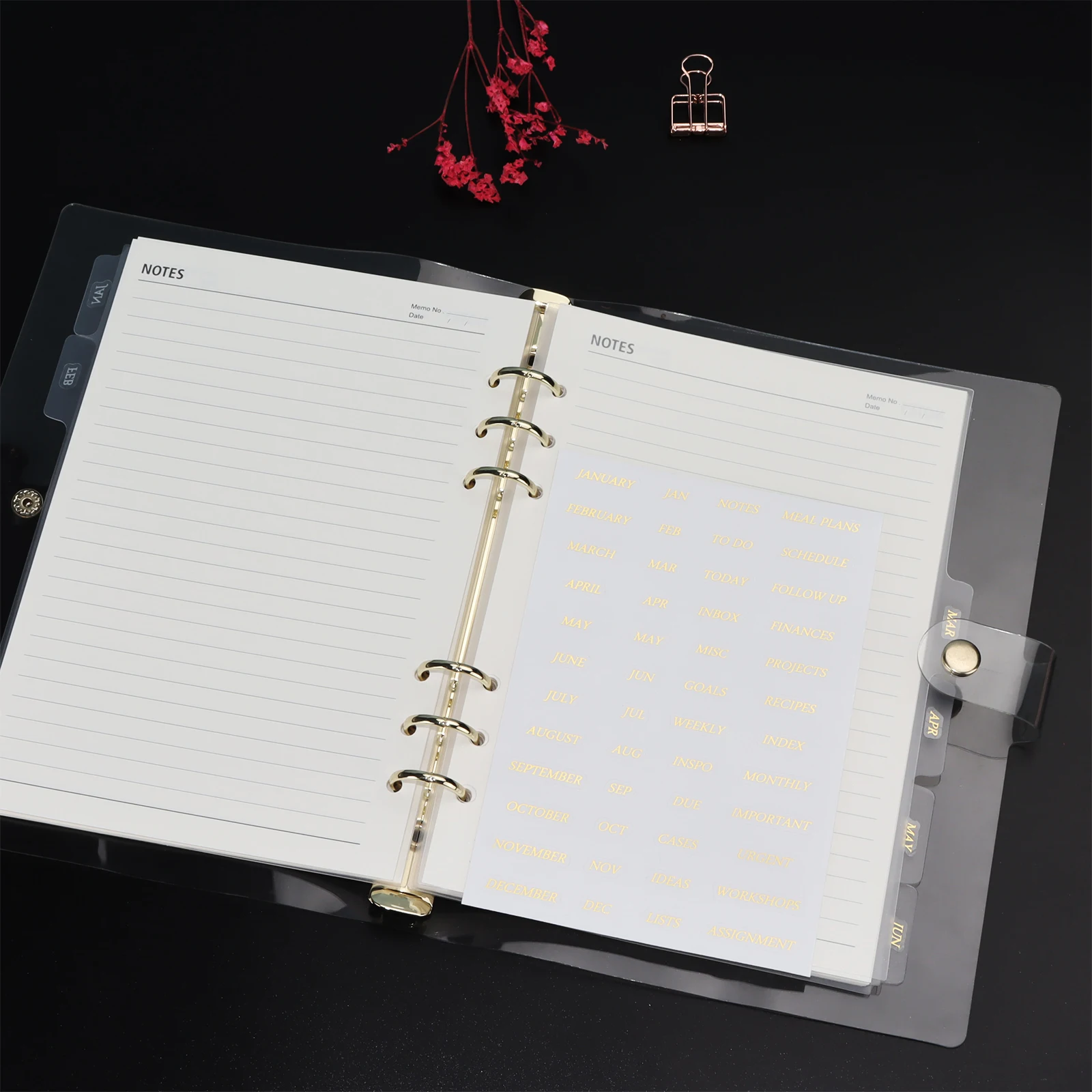 Frosted Pp Monthly A5 Tab Dividers Plastic 6 Ring Punch Hole Planner White Clear A5 Binder Dividers With Stickers