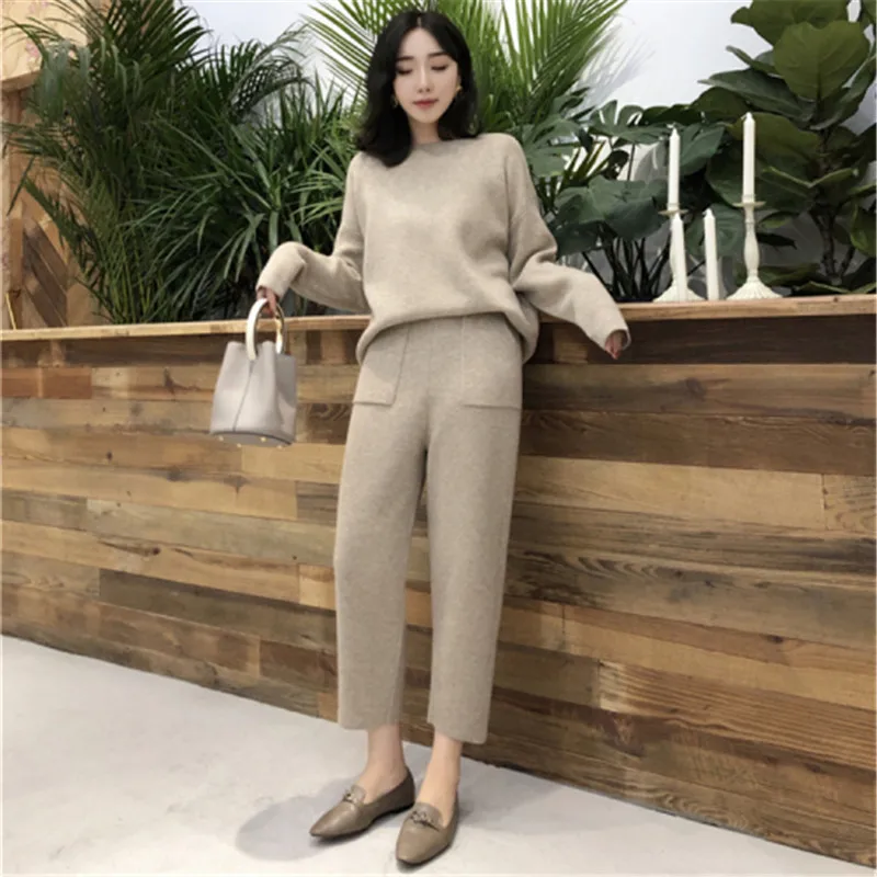 

CBAFU new fashion 2019 women tracksuit pocket autumn winter knitted pants suit long sleeve sweater pullover trousers suit P419