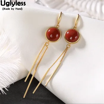 

Uglyless Fashion Summer Dress Long Chains Tassel Earrings for Women Natural Agate Earrings 925 Silver Brincos Minimalist Jewelry