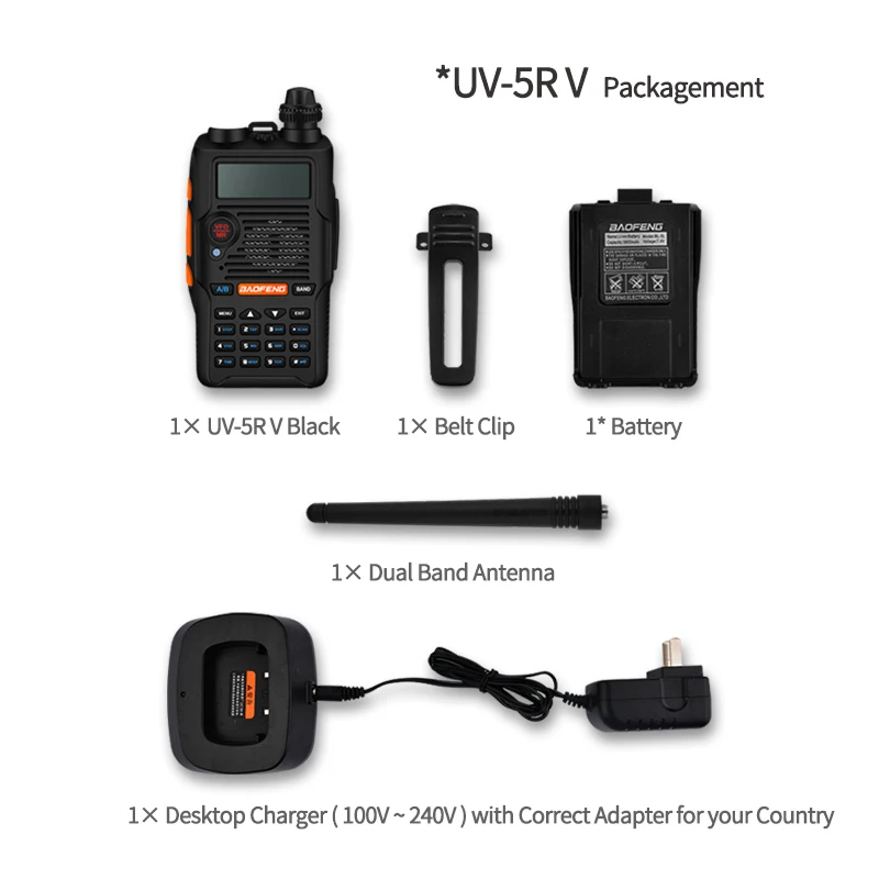 Baofeng UV-5R V walkie-talkie 1 шт. Профессиональный fm-приемопередатчик с гарнитурой 136-174/400-520mHZ ham radio comunicador Black