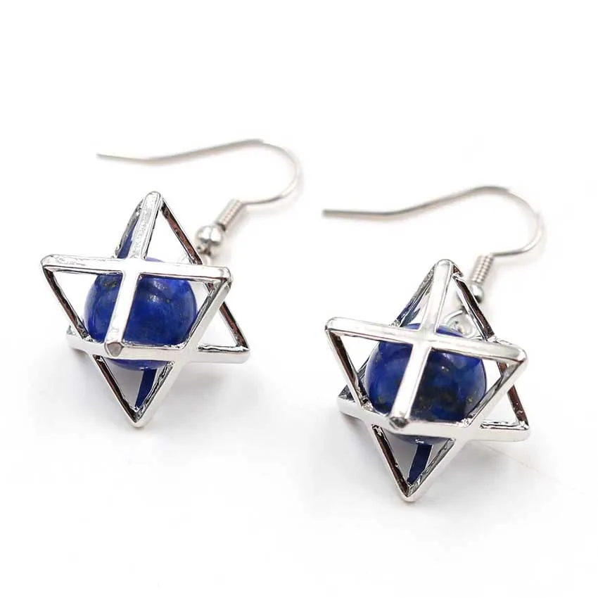FYSL Silver Plated Merkaba Star Point Many Colors Quartz Stone Dangle Earrings for Women Transfer Lucky Gift Jewelry