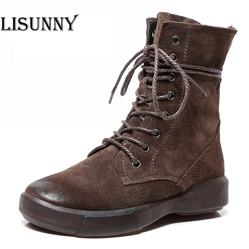 2020 designer handmade new winter boots female Genuine Leather plus velvet pure leather short Retro women shoes | Обувь