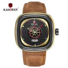Мужские часы квадратный дизайн спортивный кожаный для часов Лидирующий бренд KADEMAN Модные кварцевые наручные часы деловые повседневные часы