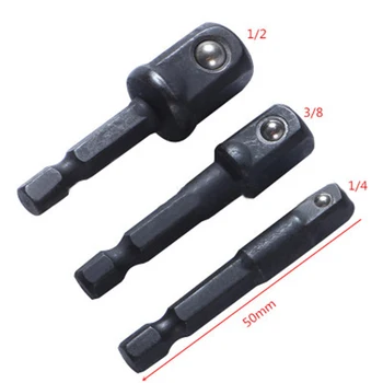 

Hex Drill Bit Socket Adapter 1/4 3/8 1/2 Drive Electric Impact Driver 8Pc/Set