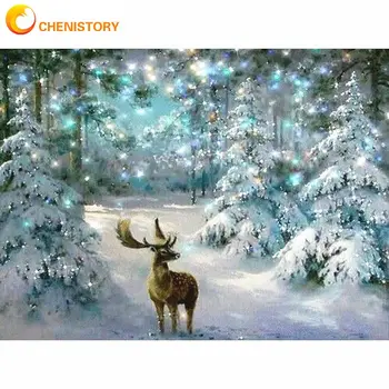 

CHENISTORY Painting By Numbers Kits For Adults HandPainted Framed Canvas Deer Christmas Animal Paints Wall Art Decor Pictures