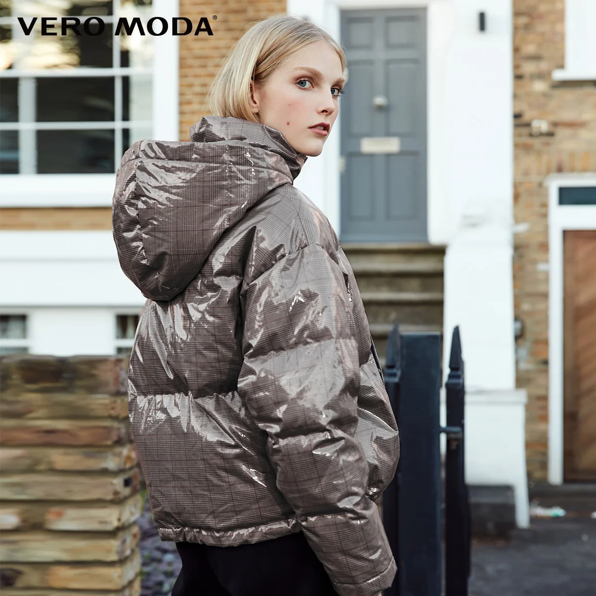 Vero Moda свободный крой Глянцевая клетчатая водонепроницаемая ткань с капюшоном пуховик | 318423513