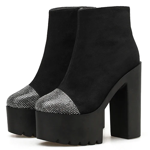 black shoes Gdgydh/пикантные женские ботинки со стразами для вечеринок; обувь для ночных клубов; женские осенние ботильоны на очень высоком каблуке и платформе с молнией; Прямая поставка - Цвет: black shoes
