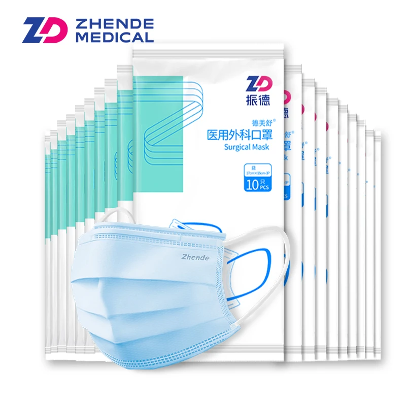ZHENDE 100PCS/200PCS Disposable Medical Surgical Mask for Adult Non Woven 3 Layer Filter Face Breathable Anti-virus | Красота и