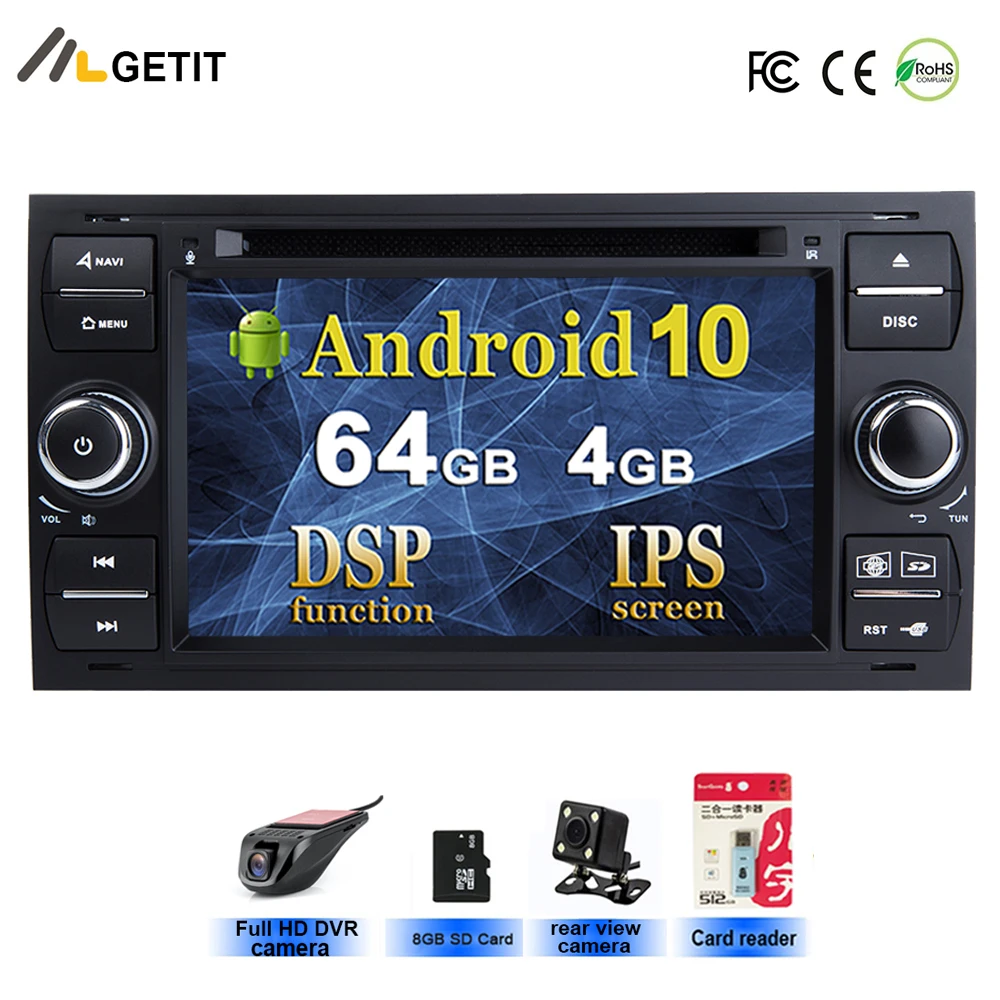 Автомобильный DVD плеер DSP IPS 2 din Android 10 4 ГБ 64 GPS для Ford Mondeo S max Focus Galaxy Fiesta transit Fusion Connect