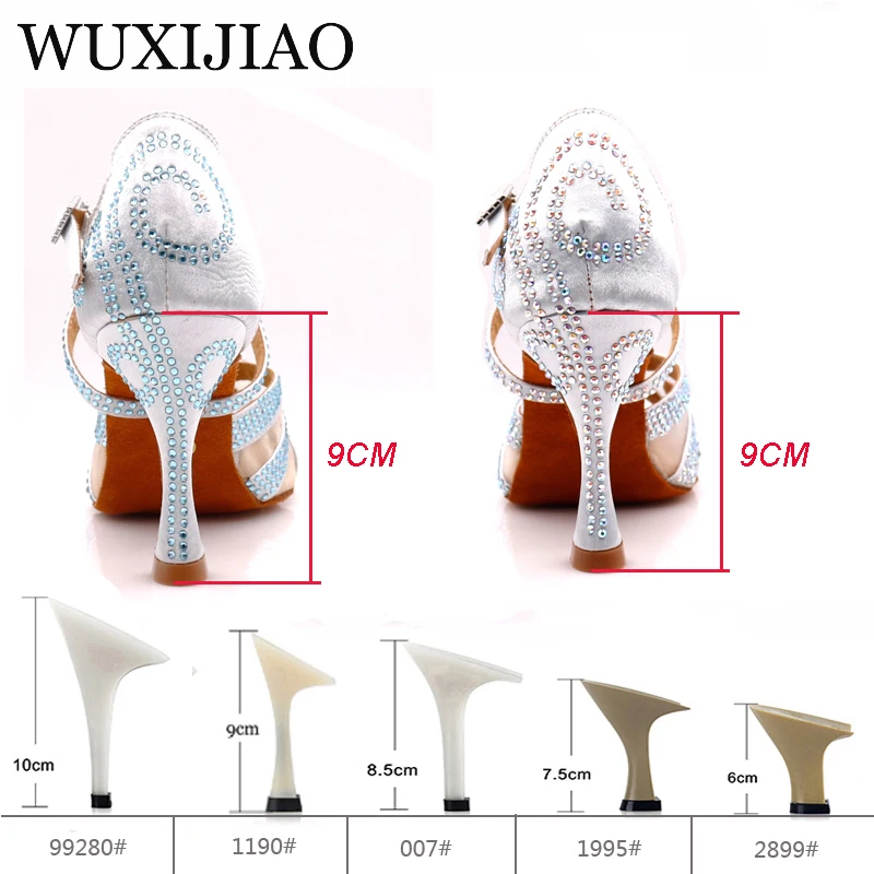 Goede WUXIJIAO diamant zilver satijn Latin dansschoenen dames salsa party rhinestone stijldansen schoenen vrouwen schoenen 9cm