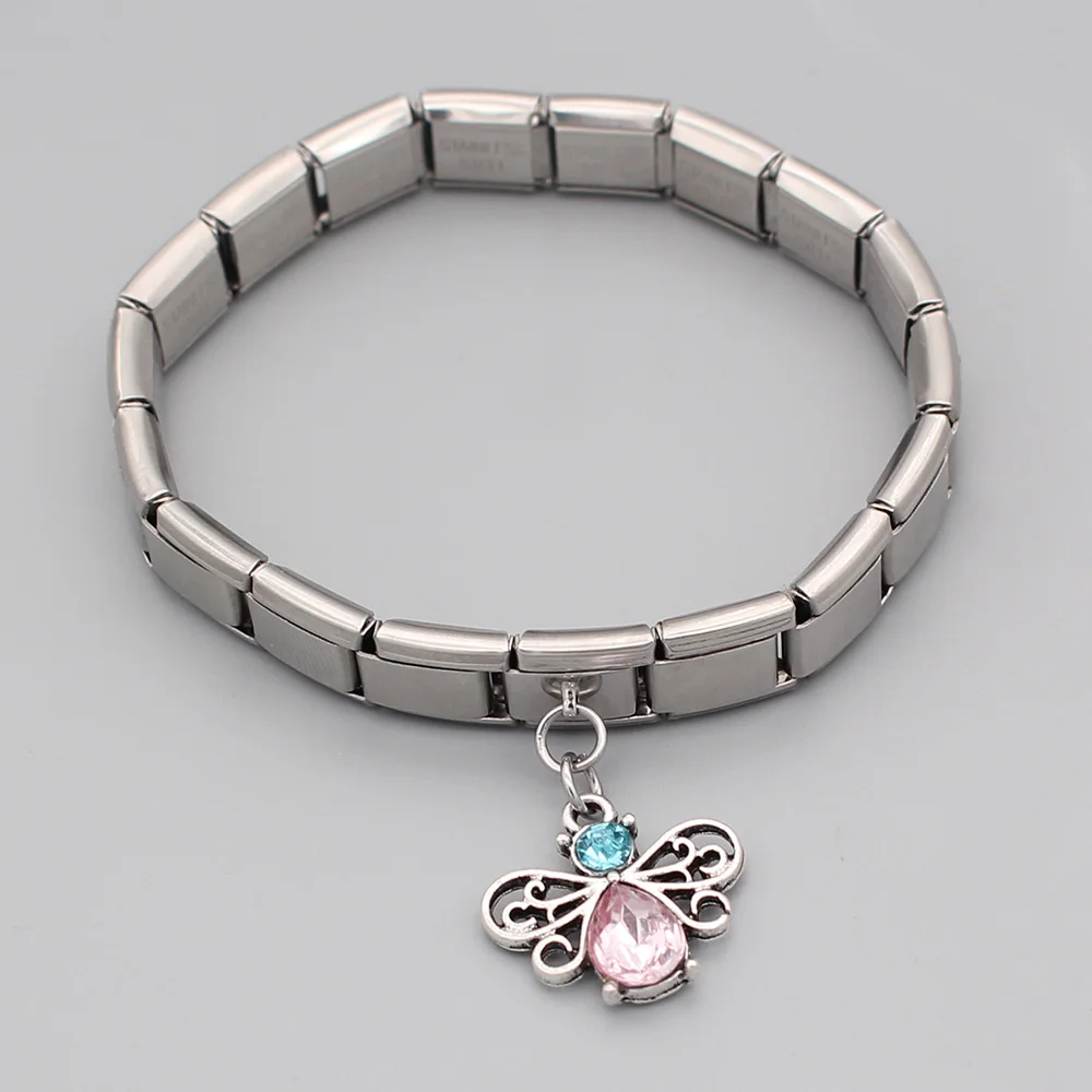 Hapiship 9mm Width Original Daisy Butterfly Rhinestone Italian Charm Fit 9mm Bracelet Stainless Steel Jewelry Making DJ147-F