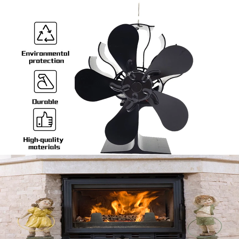 Black Fireplace 5 Blades Heat Powered Stove Fan Log Wood Burner Ecofan