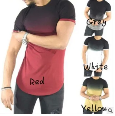 

Men's T-shirts European and American Men's Casual Contrast Color Long Round Collar T-shirt