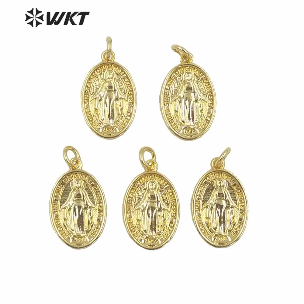 

MP162 Wholesale small size 17mm coin pendant popular metal jesus Christ pendant tiny hot sale oval single loop gold color charm