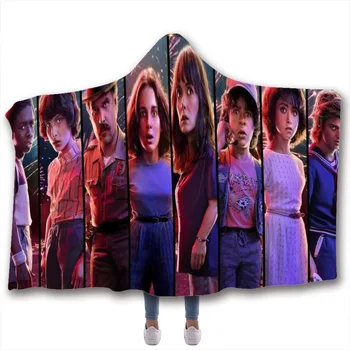 

Stranger Things Blanket hoodie blanket double layers Winter Warm Wearable Blanket For Couch Throw Travel Hooded Blanket Anime