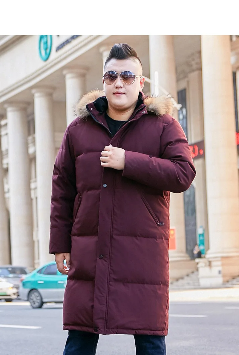 Новинка зимы 10xl мужская толстые длинные плюс удобрения для увеличения над коленом с меховым воротником пуховая куртка теплая зимняя одежда 160 кг