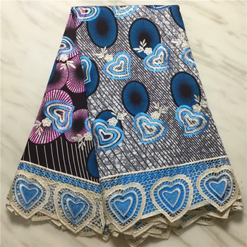 

New Design African Wax Print With Lace High Quality Embroided African Wax Lace Fabric 100% Cotton Nigeria Guipure Wax Lace 5Yds