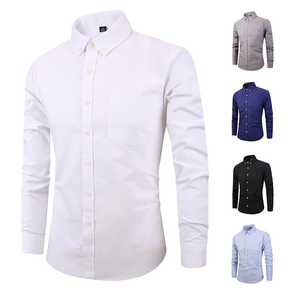

Men's Autumn New Men's Long Sleeve Lapel Solid Color Shirt Cotton Casual Fashion Men's Shirt