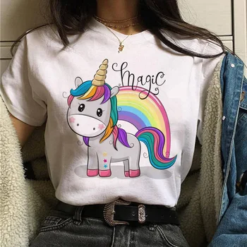 

unicorn harajuku women kawaii cartoon funny ulzzang 90s streetwear tshirt korean style grunge female Casual t-shirt clothing