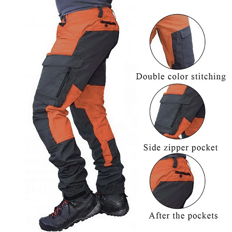 best sweatpants for men Casual Men Fashion Color Block Multi Pockets Sports Long Cargo Pants Work Trousers for Men slim fit golf trousers