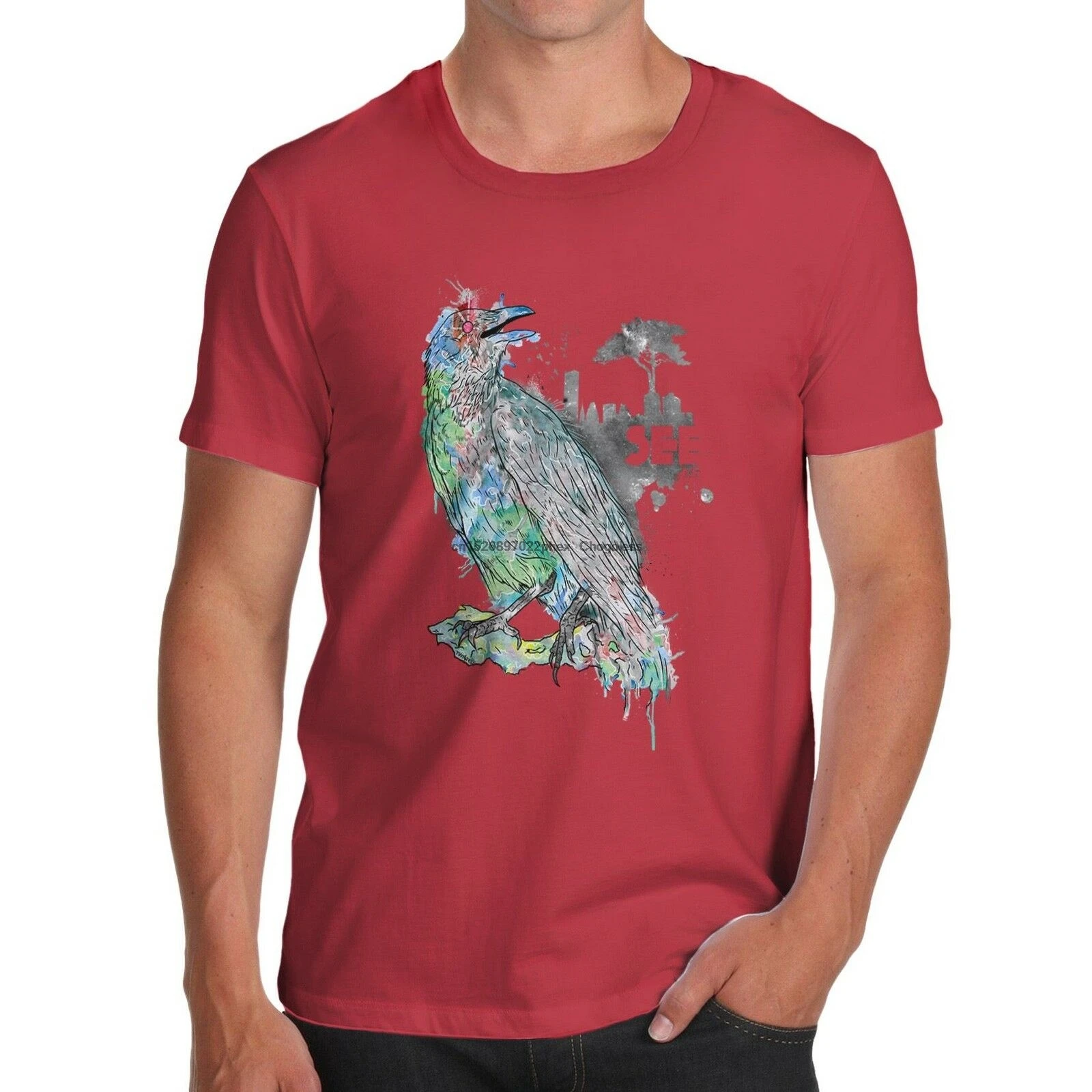 Twisted Envy Men's Premium Cotton See Raven Print T-Shirt | Мужская одежда