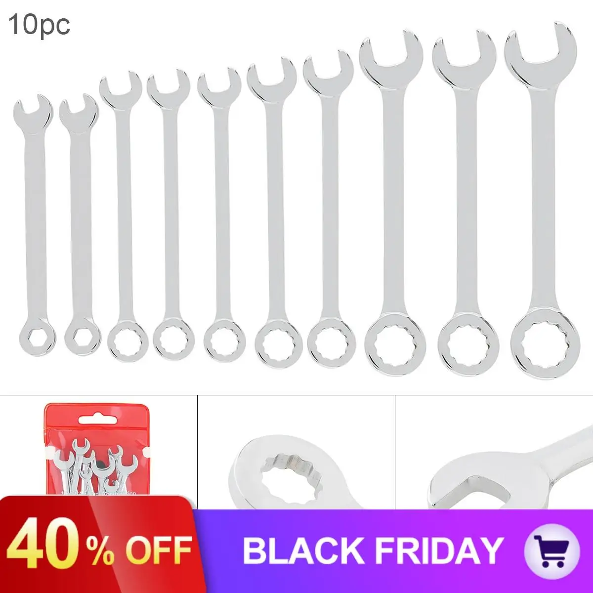 10pcs/set 4mm-11mm Mini Portable Imperial Wrench Spanner Steel Wrench Set Repair Tool with Opening and Plum Blossom Head