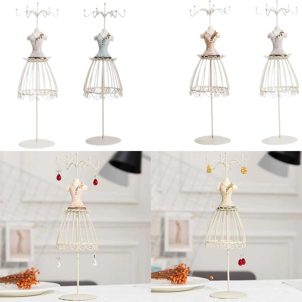 32 cm/13 inch Creative Doll Jewelry Stand Holder Iron Resin Mini Skirt Model Rack Lady Figure Home Decor Jewelry Store Display