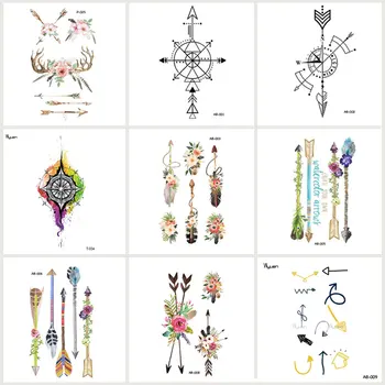 

Wyuen 9 PCS/lot Flower Arrow Fake Tattoo Tool Compass Temporary Arm Tatoo Stickers for Woman Body Art Watercolor Tattoos JY-015