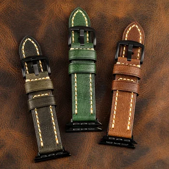 

Allbai Top Quality 2020 Mans Watch Replacement Watch Strap Handmade Leather Strap Adapted Strap 42 44MM for Iwatch Band 42mm