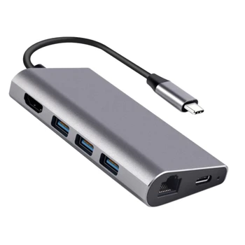 

8 in 1 USB C HUB, Multiport Adapter HDMI Output Gigabit Ethernet SD+Micro-SD Card Ports 3 USB Ports for PC Laptop, Etc