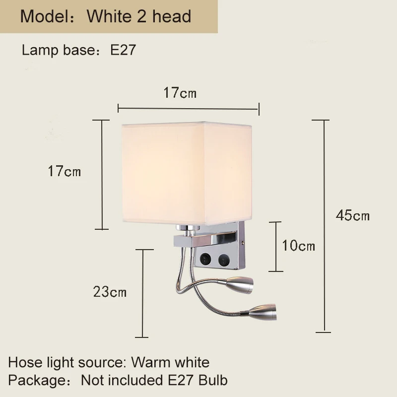 5 цветов современные короткие прикроватные 1/2 головы 3 Вт светодиодные Настенные светильники сантехника шланг коромысла чтения стены освещения ткань ZBD0014 - Цвет абажура: White 2 head