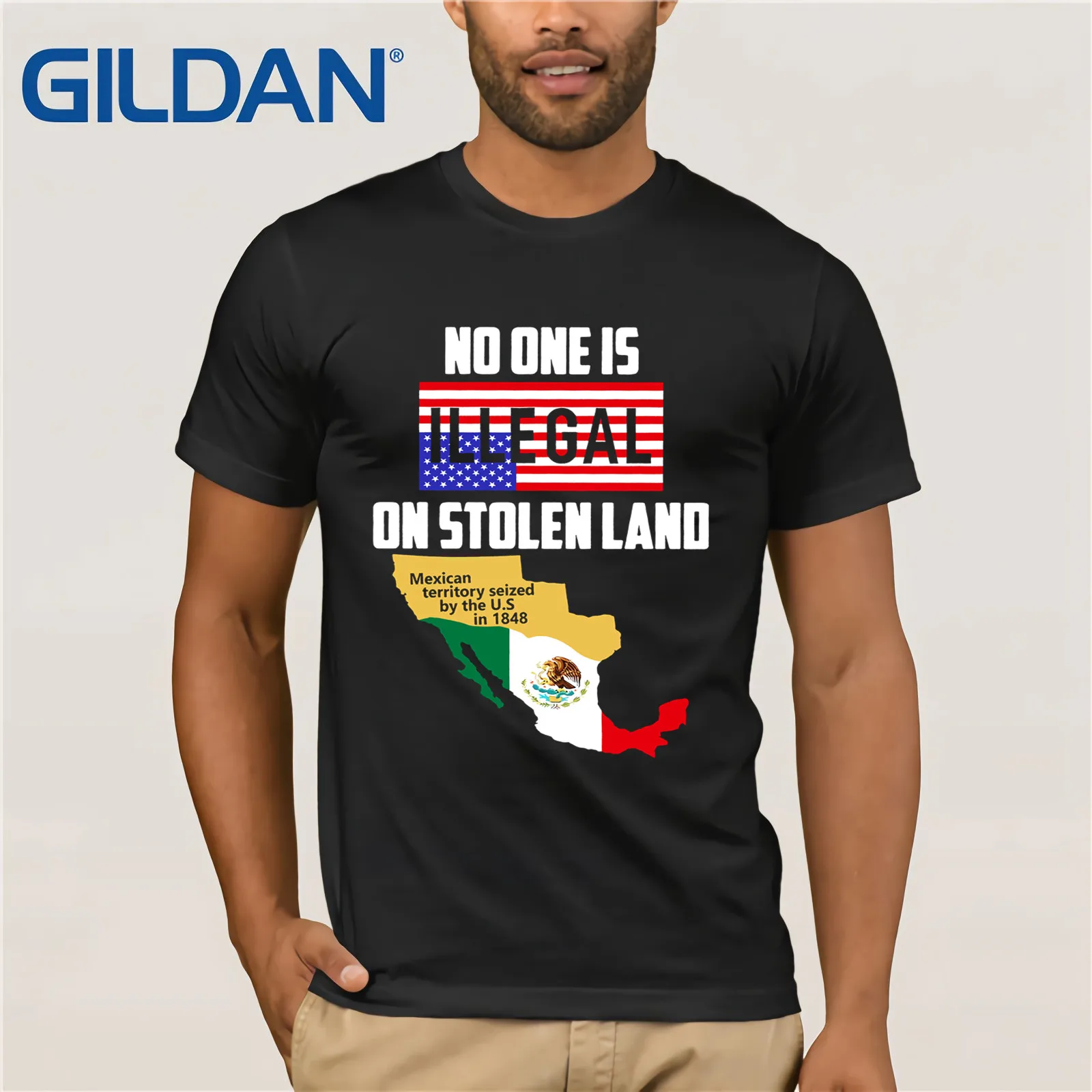 

No One Is Illegal On Stolen Land Mexican Territory Seized By The Us T-Shirt 2019 Summer Men's Short Sleeve T-Shirt