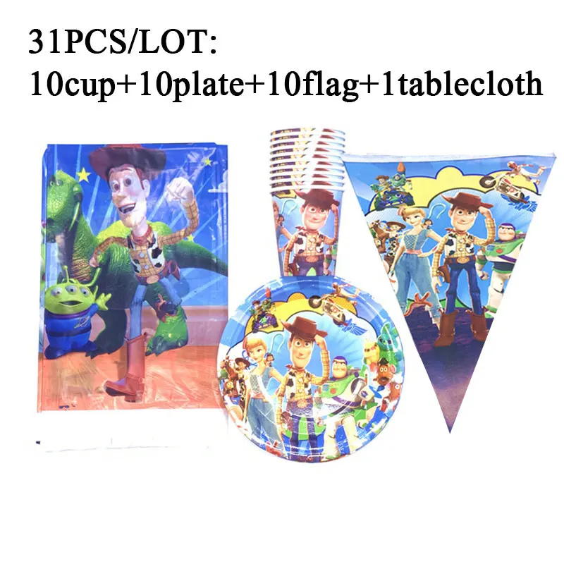 beipanqizhuo-31pcs Вечеринка История игрушек принадлежности тематическая чашка тарелка для детей день рождения баннер/Флаг украшения Скатерть одноразовая посуда набор - Цвет: beipanqizhuo-31pcs