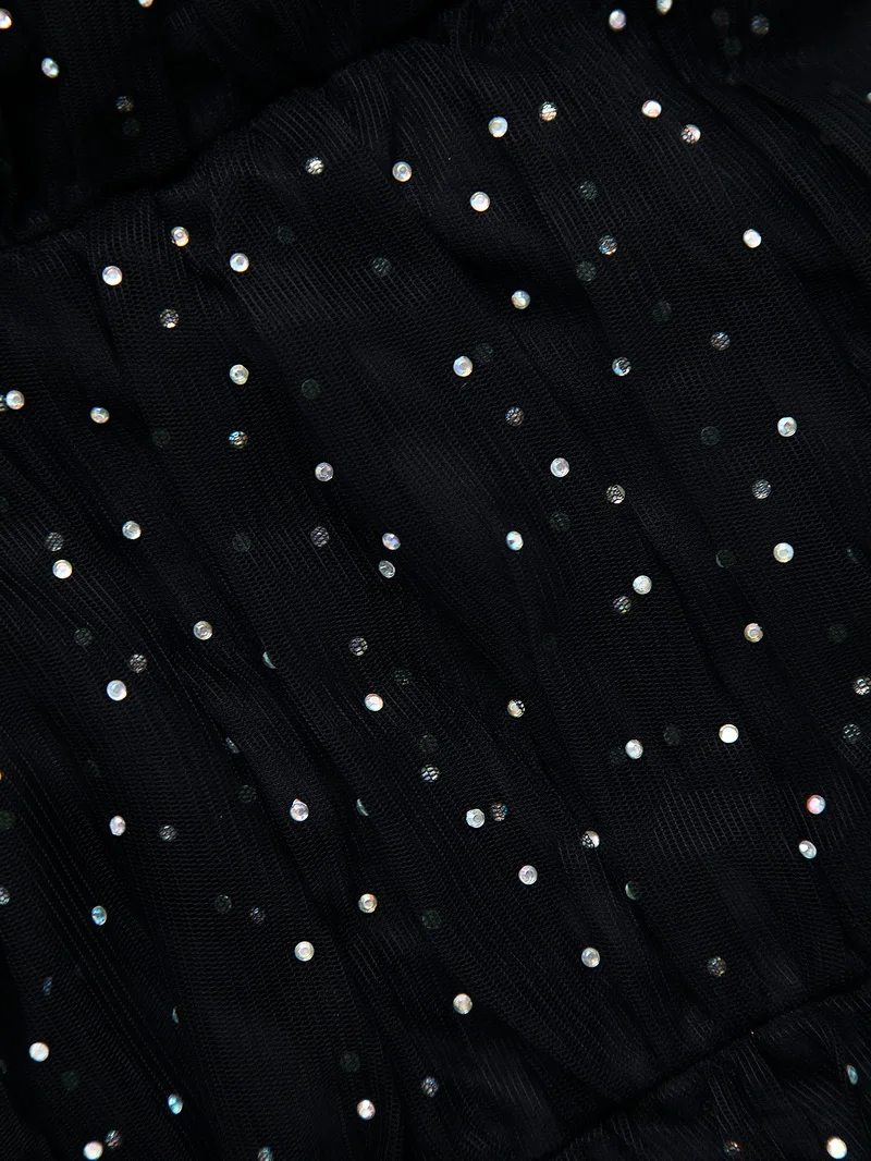 Блестящая женская блузка Осень Новая мода блестящие стразы черная сетка квадратный воротник современные женские сексуальные топы