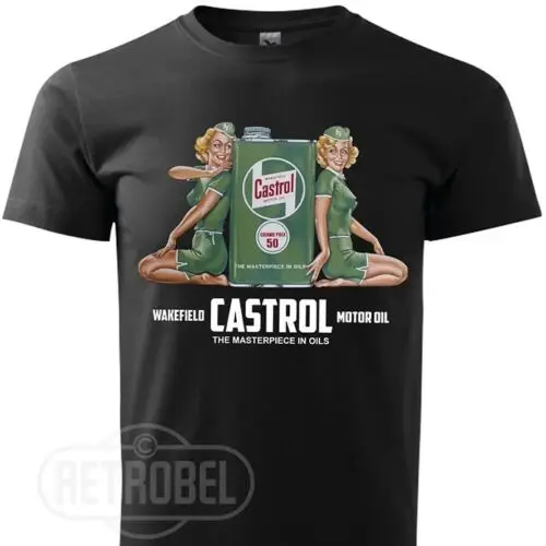 CASTROL пин-ап моторное масло футболка кинозвезды мужские короткий рукав черный
