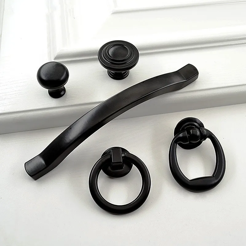 

Black Cabinet Handles Solid Zinc Alloy Kitchen Cupboard Pulls Drawer Knobs Furniture Handle Hardware Pull Knob