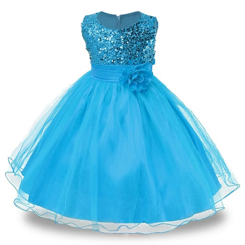 3-14yrs Hot Selling Baby Girls Flower sequins Dress High quality Party Princess Dress Children kids clothes 9colors baby dresses