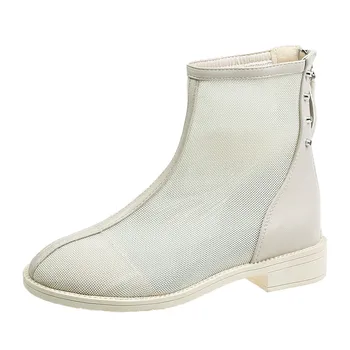 

Thick bottom short boots female back zipper 2020 new spring and summer wild women's boots net yarn British style Martin boots