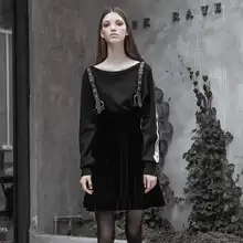 Панк рейв женская готическая высокая талия воланами бархатная юбка на подтяжках OPQ-434BQF