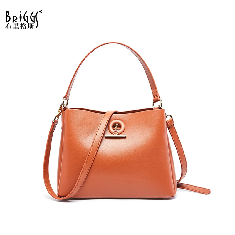 

BRIGGS Women Tote Bags Genuine Leather Female Shoulder Bags Small Lady Solid Bucket Bags Female Brand Crossbody Bag For Women