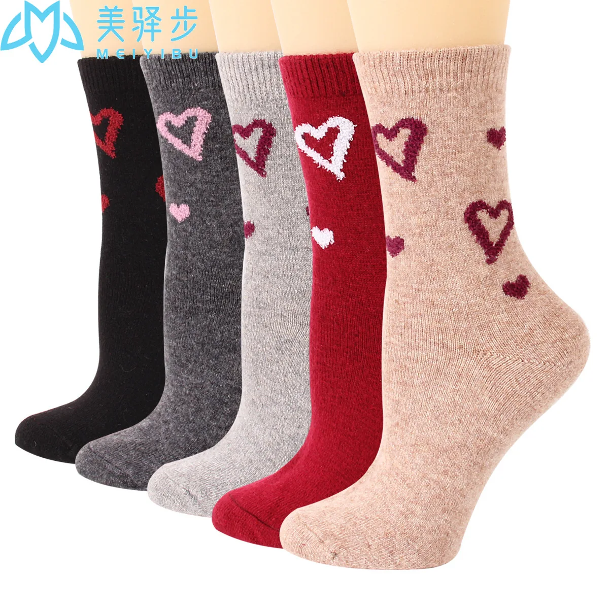 

12 Pairs Per Set Winter Adult Socks Jacquard Love Valentine's Day Soft Comfort Wool Socks Kawaii Christmas Gifts