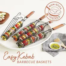 Portable Kabob BBQ Grilling Basket Stainless Steel Nonstick Barbecue Grill Basket Tools Mesh Kitchen Tools Kitchen Accessories