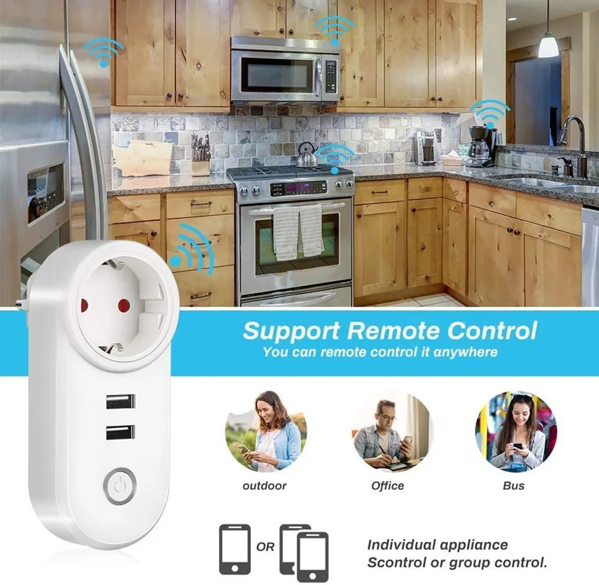 16A WiFi Ʈ ÷ EU AU   2.1A Usb    ܼƮ Ÿ̸  Alexa Google Ȩ Tuya Smartlife App