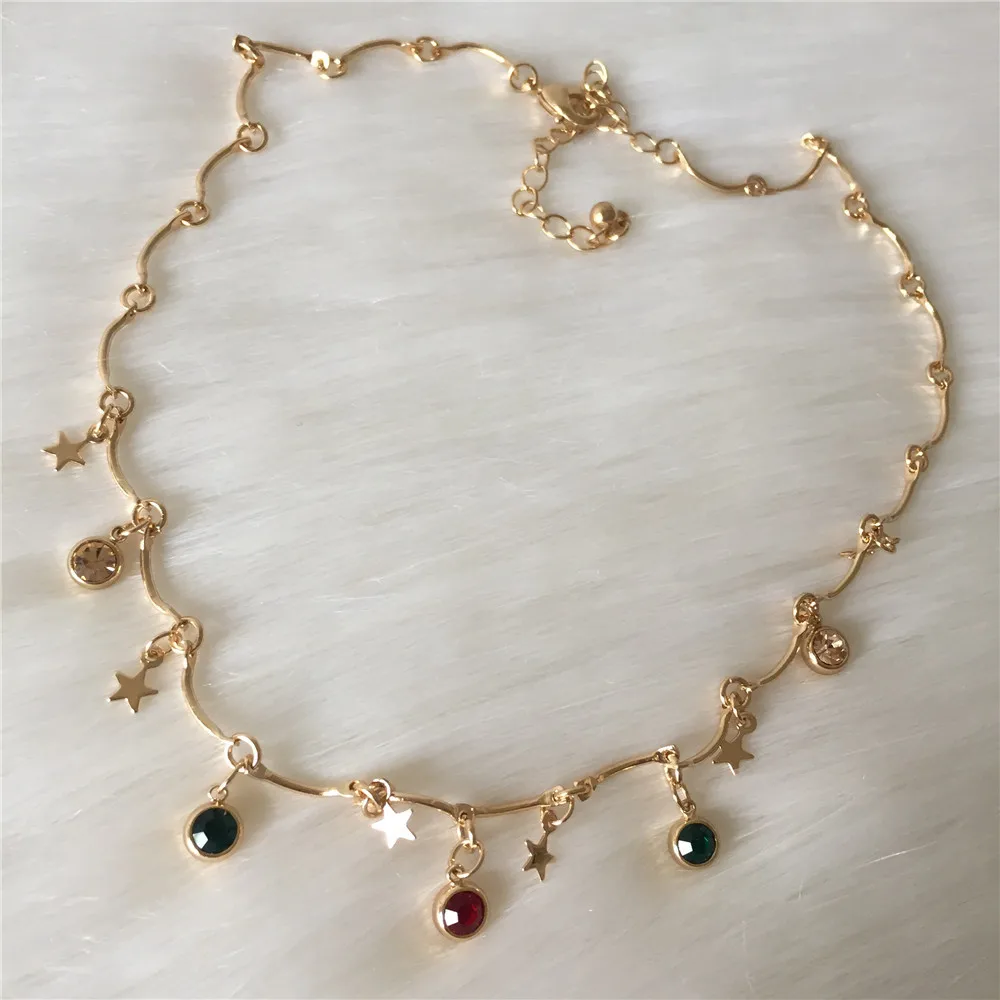 New Arrivals Romantic Small Colorful Stone Star Charm Dangle Delicate Necklace For Women Girl
