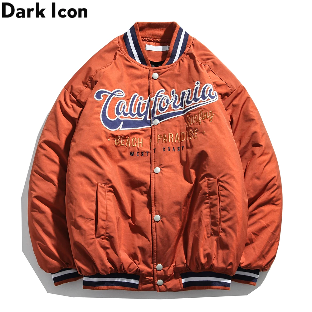 

Dark Icon Color Contrast Ribbon Baseball Coats Men Cotton Padded Letters Embroidery Thick Mens Jackets Winter Warm Coat