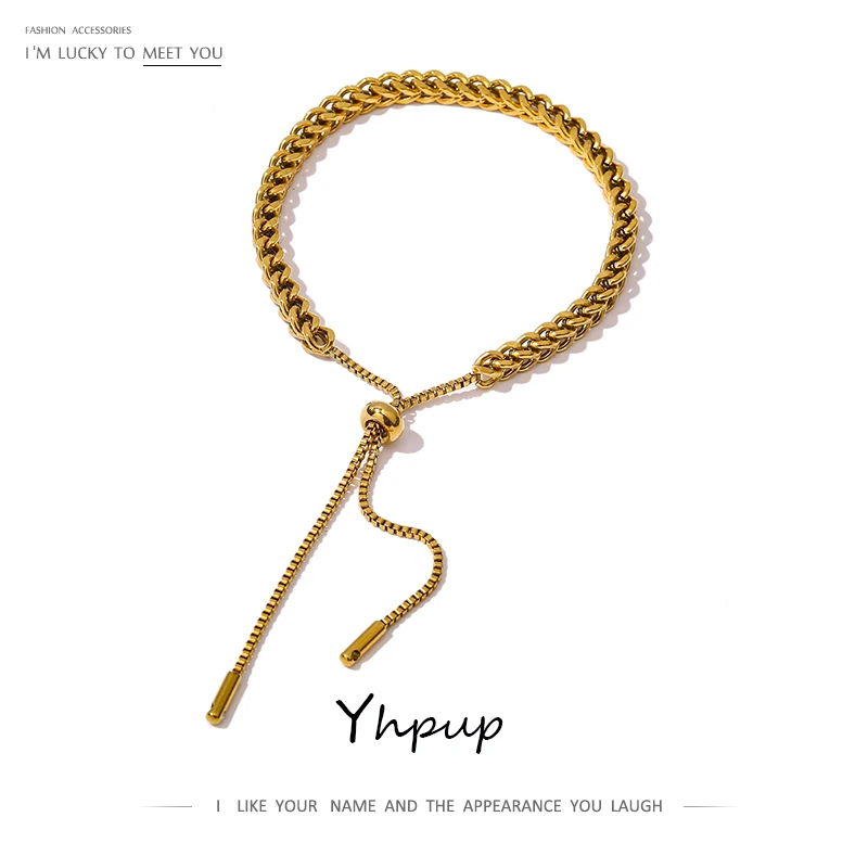 Yhpup Catena Minimalista Bracciale In Acciaio Inossidabile Statement 18 K Metal Girls Trendy Jewelry Muslimextisc.
