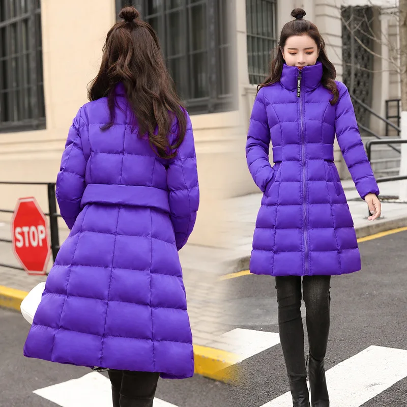 

Cotton-padded Clothes Women's Mid-length 2018 Winter New Style Waist Hugging Slim Fit Hoodless A- line Cotton-padded Jacket Tutu