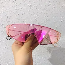 Модные солнцезащитные очки с заклепками кошачий глаз женские роскошные цельные нестандартный рисунок фиолетовые розовые красочные очки мужские и женские винтажные очки